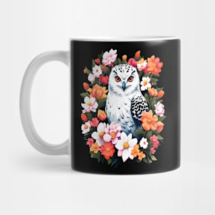 Cute Snowy Owl Surrounded by Bold Vibrant Spring Flowers Mug